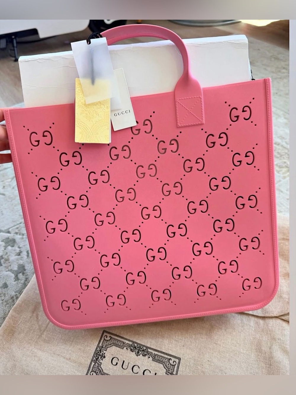 Gucci Pink Perforated GG Tote